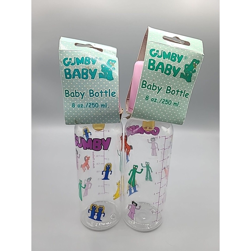 Gumby Baby Bottles Lot Of 4 8 Oz Latex Nipple 2004 Prema Toy - Picture 2 of 10